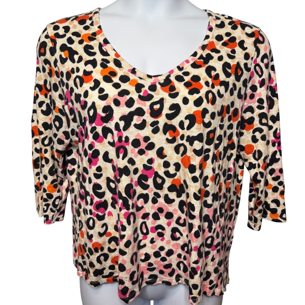 CHICO'S Multicolor Leopard Print Blouse Sz 2/L Office-Casual Modern Animalier